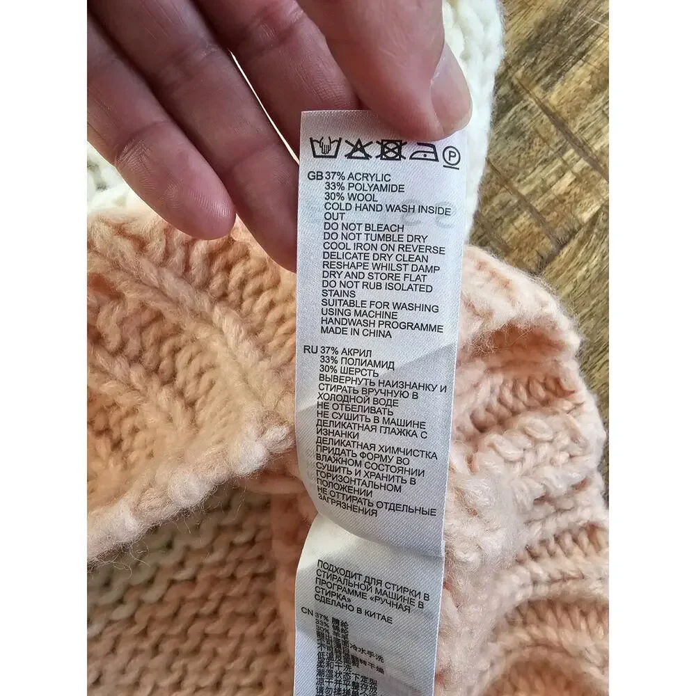 Reiss Hettie Chunky Knit Roll Neck Color Block Wool Blend Sweater L EUC - Picture 7 of 10